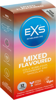 Mixed Flavoured - Condooms In De Smaken Cola, Bubblegum, Aardbei En Chocolade 12 stuks Transparant - 53 (omtrek 11-11,5 cm)