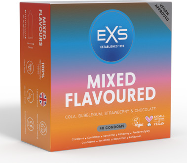 Mixed Flavoured - Condooms In De Smaken Cola, Bubblegum, Aardbie En Chocolade 48 stuks Transparant - 53 (omtrek 11-11,5 cm)