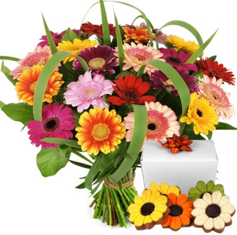 Mixed Gerbera boeket + bloemen chocolade