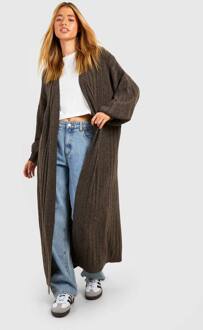 Mixed Rib Soft Knit Maxi Cardigan, Chocolate