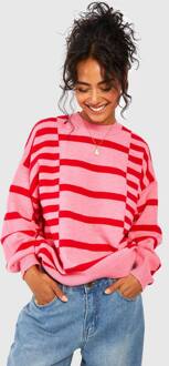 Mixed Stripe Oversized Sweater, Pink - M
