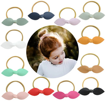 MIXIU 12pcs/lot New Glitter Leather Bow Hair Rope For Baby Kids Elastic Hair Bands Children Hairbands Boutique Hair Accessories