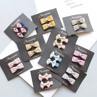 MIXIU 2pcs/set Solid Plaid Striped Bow Hair Clips+Little Girl Boutique Bowknot Elastic Hair Bands For Kids Baby Hair Accessories