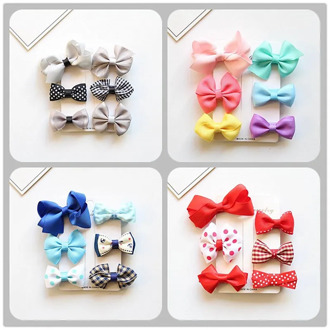 MIXIU 6pcs/set MIX Styles Lovely Bowknot Elastic Hair Bands + Hair Bow Clip Hairpin For Kids Girls Headwear Hair Accessories