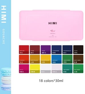 Miya 18 Kleuren 30Ml Gouache Set Draagbare Case Met Palet Gouache Aquarel Voor Kunstenaars Studenten Non-giftige roze