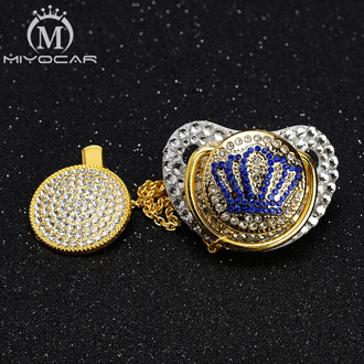 MIYOCAR all white bling bling crown pacifier and pacifier clip set BPA free and FDA safe pacifier dummy pacifier holder unique