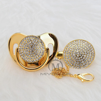 MIYOCAR bling all silver gold pacifier and clip set unique design BPA free SGS pass safe AW