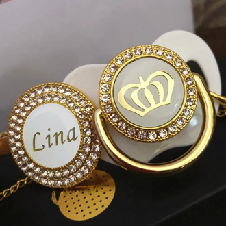 MIYOCAR custom name pacifier clip bling white crown pacifier and pacifier clip set luxurious unique gift PCW