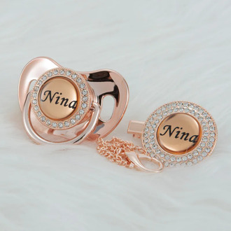 MIYOCAR Personalized any name unique gold rose red pacifier and pacifier clip BPA free dummy bling unique design PRE