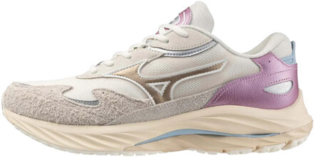 Mizuno Heren Wave Rider Beta Sportstyle Suede Trainers (Wit zand/goud/blauw) Gebroken wit