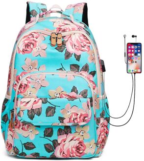 Mjzkxqz Waterdichte Nylon Vrouwen Usb Rugzak Vrouwelijke Schooltas Voor Tiener Meisje Rugzak Grote Capaciteit groen