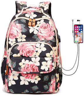 Mjzkxqz Waterdichte Nylon Vrouwen Usb Rugzak Vrouwelijke Schooltas Voor Tiener Meisje Rugzak Grote Capaciteit zwart