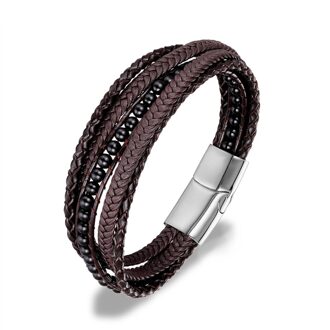 Mkendn Lederen Armbanden 6Mm Tijger Ogen Steen Wrap Armbanden Geweven Multilayer Boho Armband Handgemaakte Sieraden Magnetische Sluiting Agate Stone