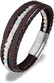 Mkendn Lederen Armbanden 6Mm Tijger Ogen Steen Wrap Armbanden Geweven Multilayer Boho Armband Handgemaakte Sieraden Magnetische Sluiting Amazon stone