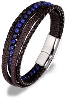 Mkendn Lederen Armbanden 6Mm Tijger Ogen Steen Wrap Armbanden Geweven Multilayer Boho Armband Handgemaakte Sieraden Magnetische Sluiting lapis lazuli
