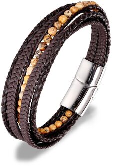 Mkendn Lederen Armbanden 6Mm Tijger Ogen Steen Wrap Armbanden Geweven Multilayer Boho Armband Handgemaakte Sieraden Magnetische Sluiting Stone