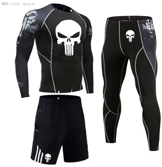 MMA Compression Clothing Men's Punisher Training Jogging skin care kits Running shorts Leggings T-shirt 3 piece tracksuit Men