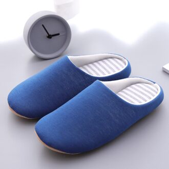 Mntrerm Mannen Casual Schoenen Thuis Indoor Slippers Gestreepte Zachte Pluche Mannelijke Huis Slaapkamer Slippers Warme Winter Katoen Slippers Schoenen Blauw / 41