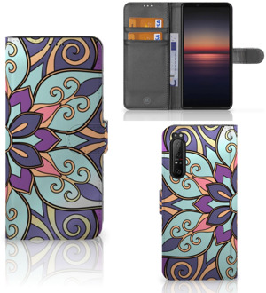 Mobiel Bookcase Sony Xperia 1 II Smartphone Hoesje Purple Flower