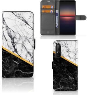 Mobiel Case Sony Xperia 1 II GSM Hoesje Marble White Black