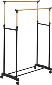 Mobiel kledingrek - verstelbaar - op wielen - zwart - 160cm -dubbelrek