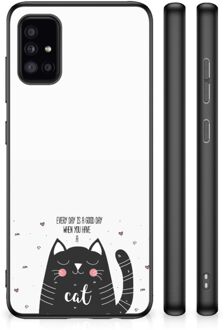 Mobiel TPU Hard Case Samsung Galaxy A51 Telefoon Hoesje met Zwarte rand Cat Good Day