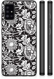 Mobiel TPU Hard Case Samsung Galaxy A51 Telefoon Hoesje met Zwarte rand Zwart Bloemen