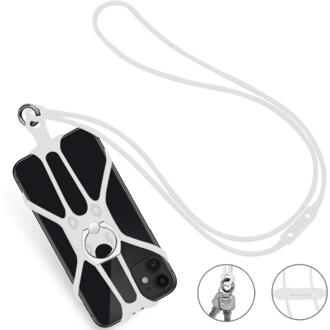 Mobiele Telefoon Lanyards Ring Houder Voor Smart Telefoon Siliconen Sport Telefoon Strap Houder Case Hals Opknoping Touw Sling wit