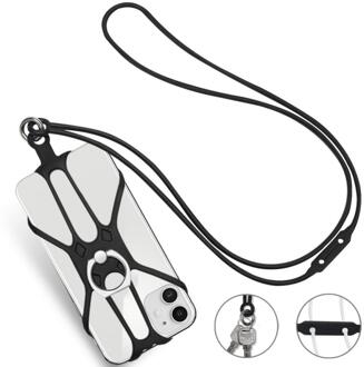 Mobiele Telefoon Lanyards Ring Houder Voor Smart Telefoon Siliconen Sport Telefoon Strap Houder Case Hals Opknoping Touw Sling zwart