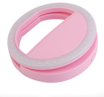 Mobiele Telefoon Licht Clip Selfie Vullen Licht Led Auto Flash Schoonheid Lens Ronde Draagbare Selfie Zaklamp Fotografie Make-Up Spiegel accu roze