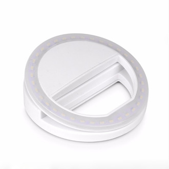 Mobiele Telefoon Licht Clip Selfie Vullen Licht Led Auto Flash Schoonheid Lens Ronde Draagbare Selfie Zaklamp Fotografie Make-Up Spiegel USB wit