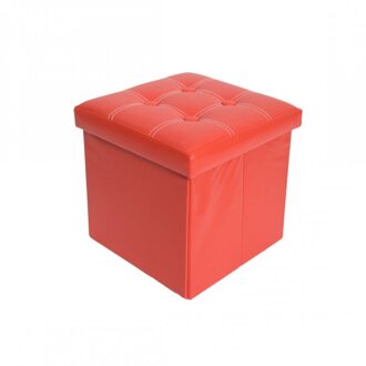 Mobili Rebecca Cube Kruk Opslag Poef Rood Kunstleer Lidded 38x38x38