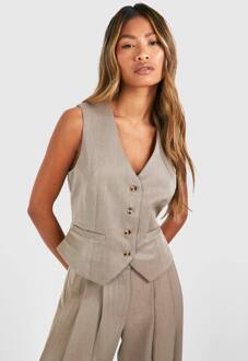 Mock Horn Getailleerd Gilet, Taupe - 34