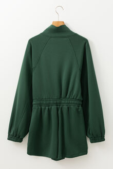 Mock Neck Lange Mouw Relaxed Jumpsuit Donkergroen