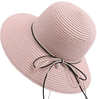 Moda Feminina Verão Praia Zonnehoed Strik Respirável Palha Chapéu Floppy Casual Ao Ar Livre Temperamento Protetor Solar Chapéus Roze