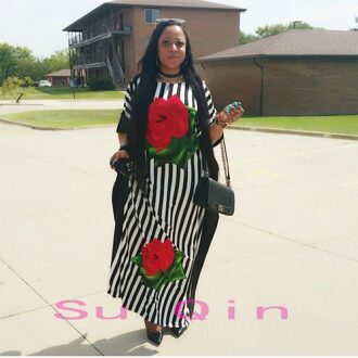 mode 100% katoen afdrukken elastische mouw losse stijl dashiki streep lange jurken voor lady/vrouwen (CPDH #) rood