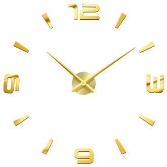 Mode 3D Grote Diy Wandklok Frameloze Mute Non Tikkende Quartz Klok Kit Met Spiegel Sticker Voor Slaapkamer Decor gouden