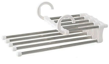 Mode 5 In 1 Broek Rack Planken Rvs Kleerhangers Voor Home Multifunctionele Garderobe magische Hanger wit