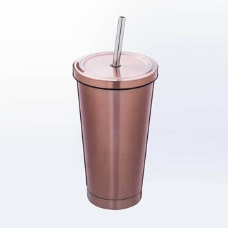 Mode 500 ml Roestvrijstalen Mok Reizen Tumbler Koffie Beker Met Rietje Draagbare gouden