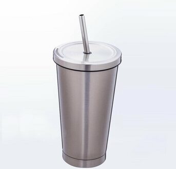 Mode 500 ml Roestvrijstalen Mok Reizen Tumbler Koffie Beker Met Rietje Draagbare staal kleur