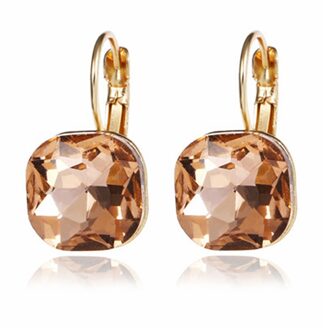 Mode 6 Kleuren Blauw Strass Mode Kristal Vrouwen Oorbellen Witte Vierkante Dangle Oorbellen Voor Vrouwen Trendy Sieraden bruin