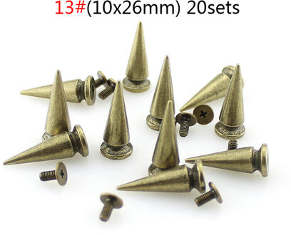 Mode 8 Ontwerpen Brons Screwback Spike Punk Rock Klinknagels Voor Leer Craft Legering Set Kegel Klinknagel Doornen Diy Kleding Accessoires 13(10x26mm)20stk