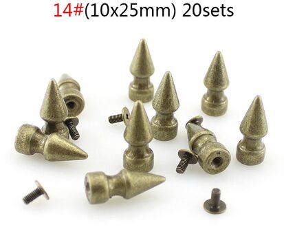 Mode 8 Ontwerpen Brons Screwback Spike Punk Rock Klinknagels Voor Leer Craft Legering Set Kegel Klinknagel Doornen Diy Kleding Accessoires 14(10x25mm)10stk