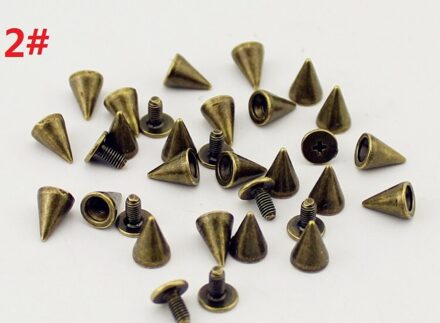 Mode 8 Ontwerpen Brons Screwback Spike Punk Rock Klinknagels Voor Leer Craft Legering Set Kegel Klinknagel Doornen Diy Kleding Accessoires 2(7x10mm)50stk