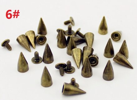 Mode 8 Ontwerpen Brons Screwback Spike Punk Rock Klinknagels Voor Leer Craft Legering Set Kegel Klinknagel Doornen Diy Kleding Accessoires 6(7x14mm)50stk
