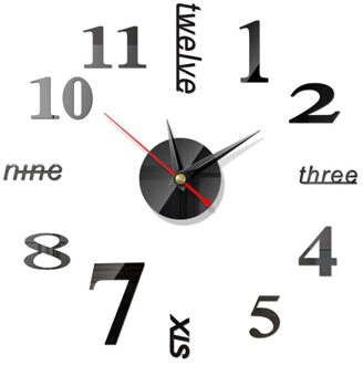 Mode Acryl Romeinse Spiegelwand Sticker Wandklok Modern 3D Diy Grote Decoratieve Wandklokken Horloge Home Decor zwart