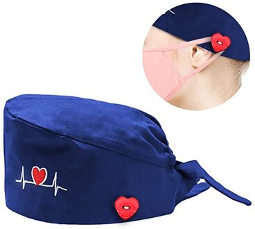 Mode Ademend Scrub Cap Gedrukt Button Werk Hoed Casual Unisex Outdoors Verpleegkundige Werk Hoed Voor Thuis Werknemer Outdoor blauw