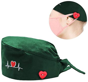 Mode Ademend Scrub Cap Gedrukt Button Werk Hoed Casual Unisex Outdoors Verpleegkundige Werk Hoed Voor Thuis Werknemer Outdoor groen