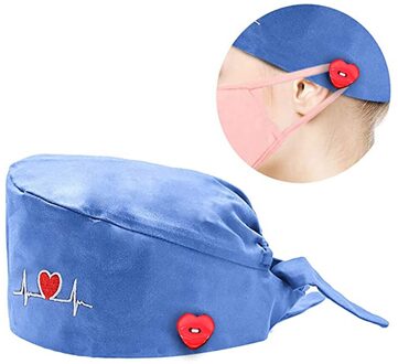 Mode Ademend Scrub Cap Gedrukt Button Werk Hoed Casual Unisex Outdoors Verpleegkundige Werk Hoed Voor Thuis Werknemer Outdoor Sku blauw