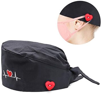 Mode Ademend Scrub Cap Gedrukt Button Werk Hoed Casual Unisex Outdoors Verpleegkundige Werk Hoed Voor Thuis Werknemer Outdoor zwart